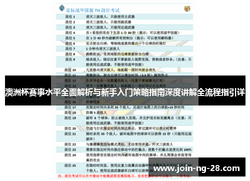 澳洲杯赛事水平全面解析与新手入门策略指南深度讲解全流程指引详